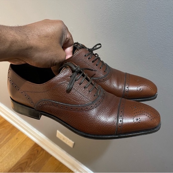 Salvatore Ferragamo Brown Pebble Leather Oxfords Sz 8 - Picture 2 of 12